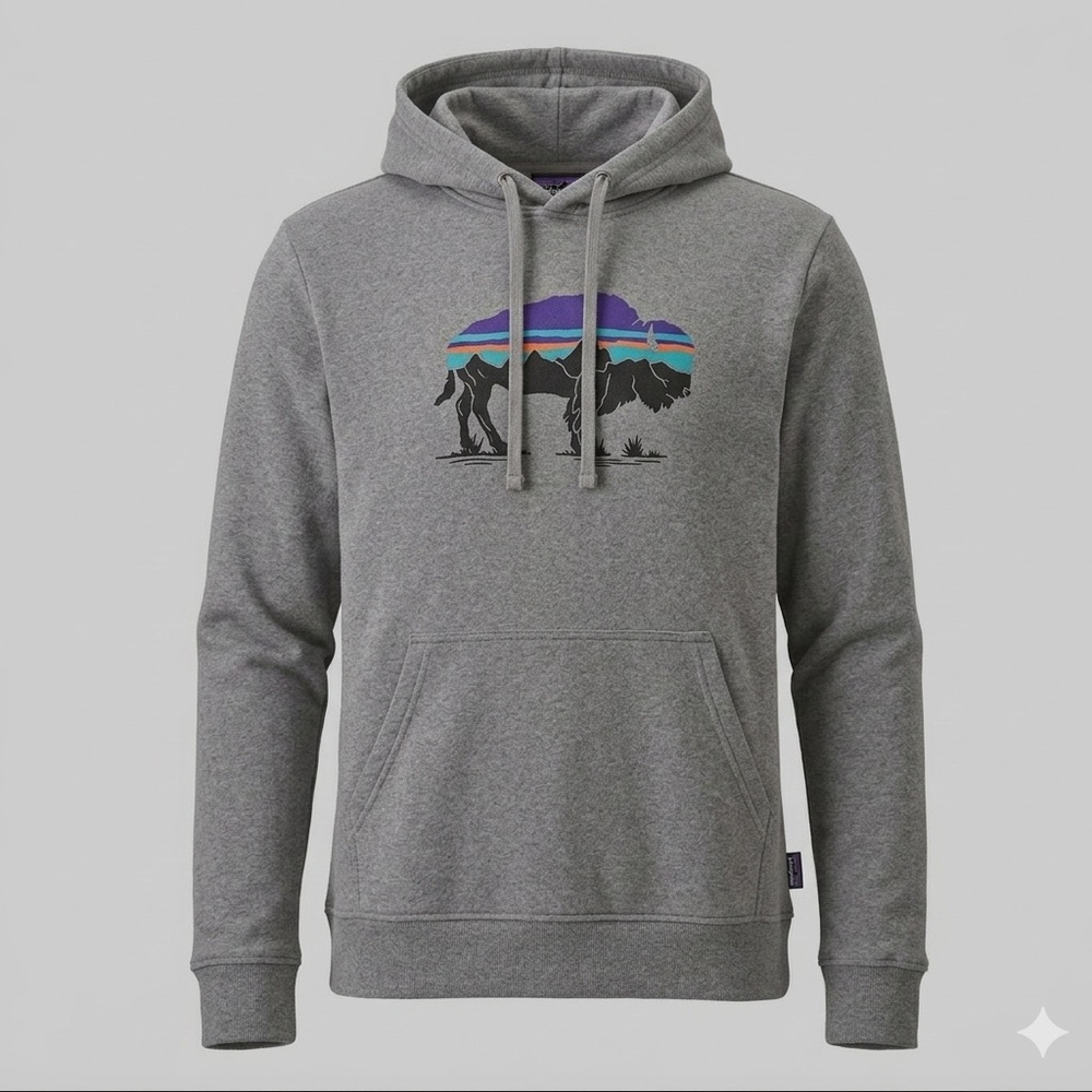 Patagonia Uprisal Hoody Gray Bison Graphic Hoodie Men’s Small